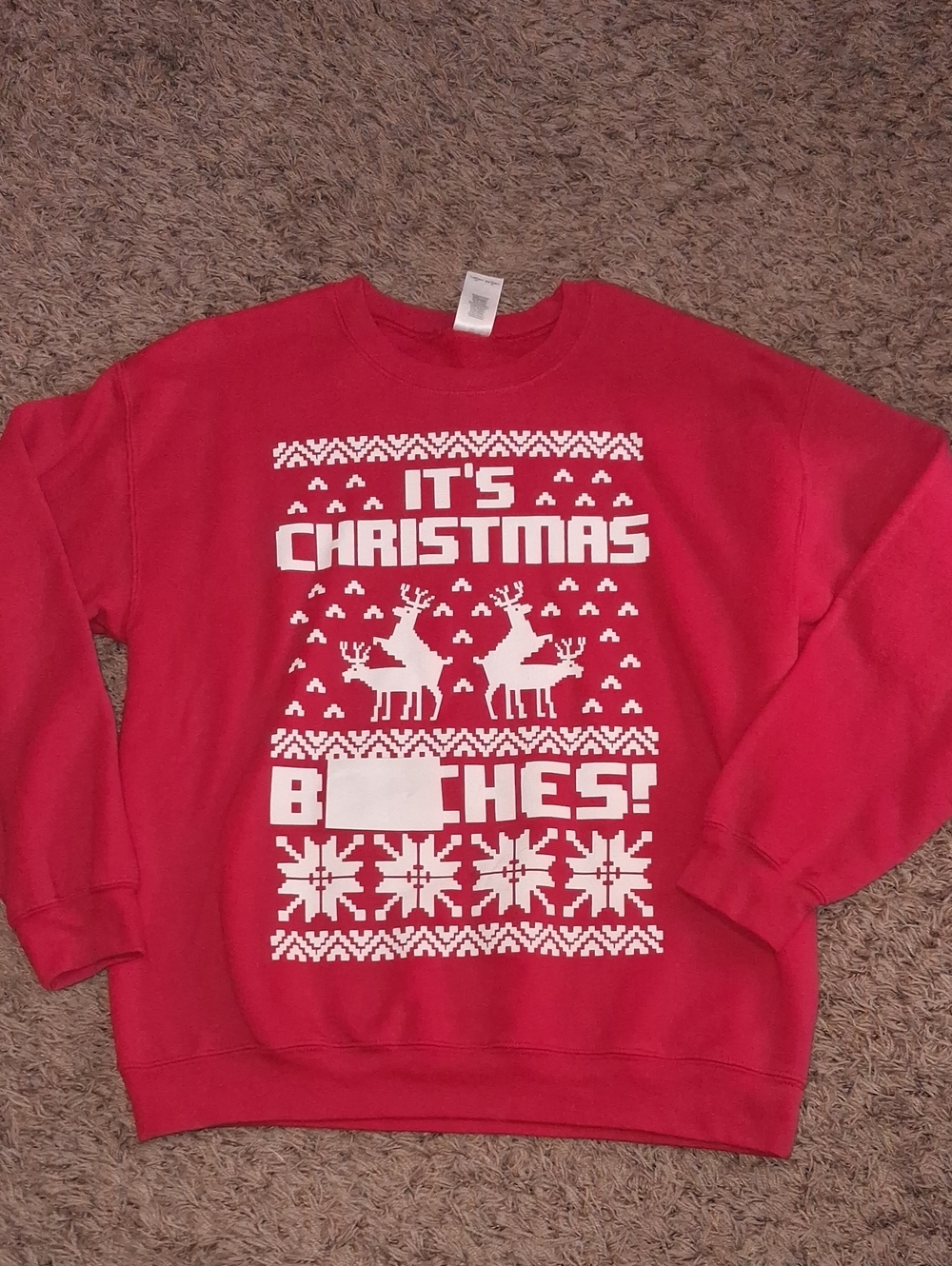 Red Funny Ugly Sweater Christmas Sweatshirt Joke Mens Women's L Large
